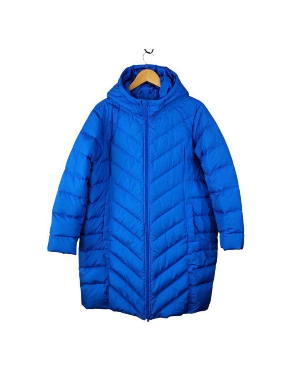 Lands End Long Winter Coat XL Petite Full Zip Hooded Down Puffer Warm Jacket